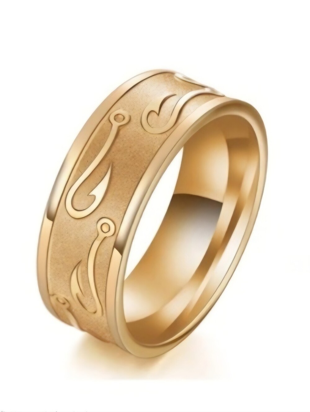 Gold Tungsten Carbide FISHING HOOK Fisherman Angling Sportfishing 8mm Band Ring